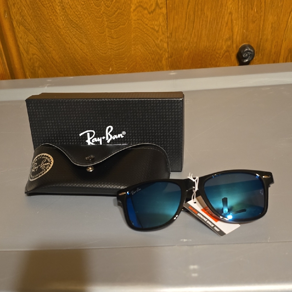 Ray-Ban Black Frame Sunglasses with Blue Lenses